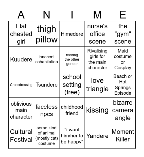 Bingo for Ecchi / Harem anime Bingo Card