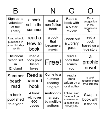 Adult Summer Reading Bingo Card
