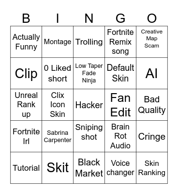 Fortnite Bingo Card