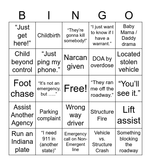 NTW Dispatch Bingo Card