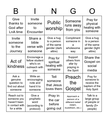 Love in Action Bingo Card