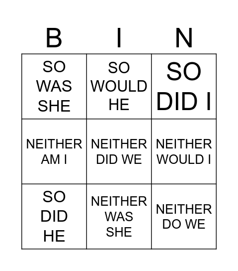 AGREEING x DISAGREEING Bingo Card