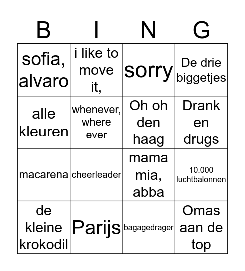 SWINGOOOOO!! Bingo Card