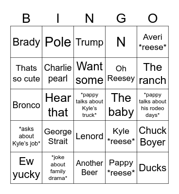 Family Bingo Card