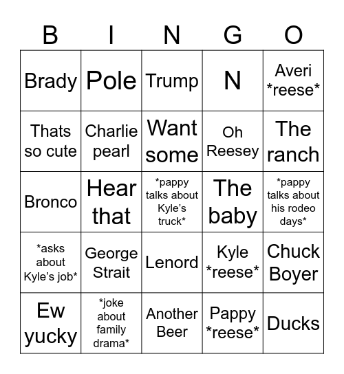 Family Bingo Card