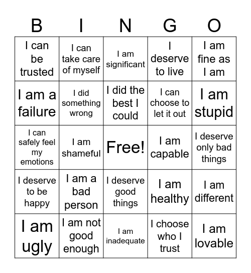Belief Bingo Card