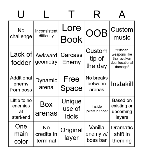 ULTRAKILL Custom Level Bingo Card