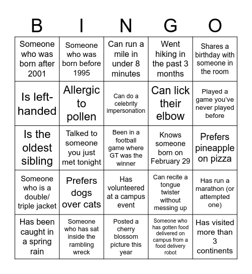 SpringFest Bingo Card