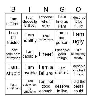 Belief Bingo Card
