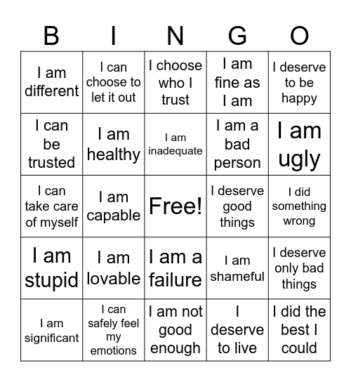 Belief Bingo Card