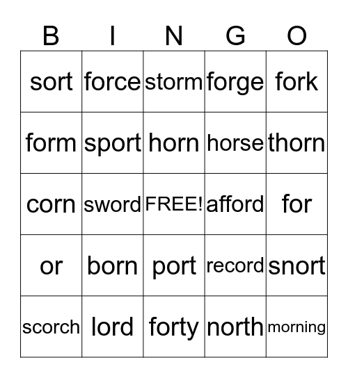 or words Bingo Card