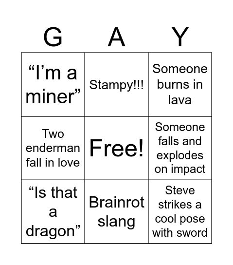 Minecraft Bingo Card