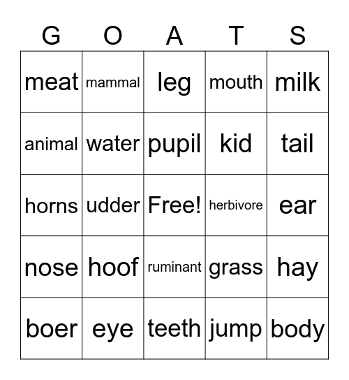 GOATS Bingo Card