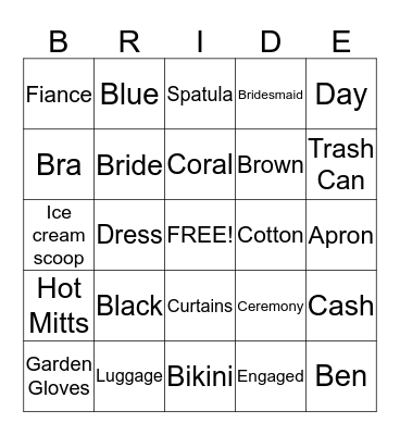 Lauren's Bridal Shower Bingo Card