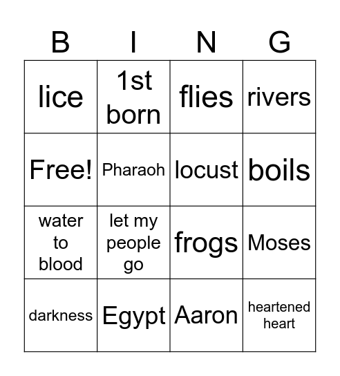10 Plagues Bingo Card