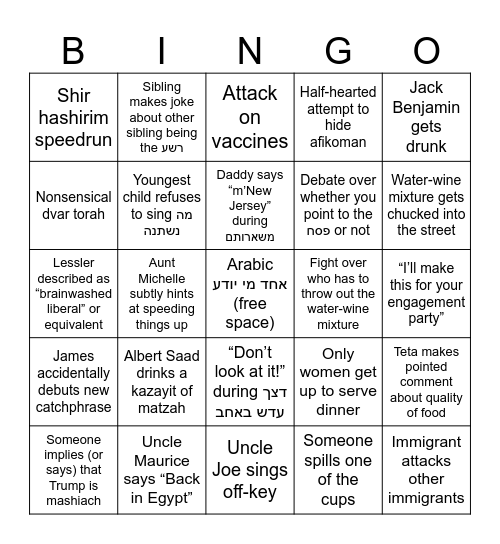 Pesach Bingo Card
