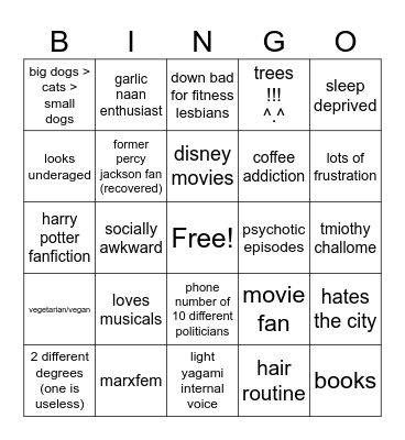 ʒingo Bingo Card