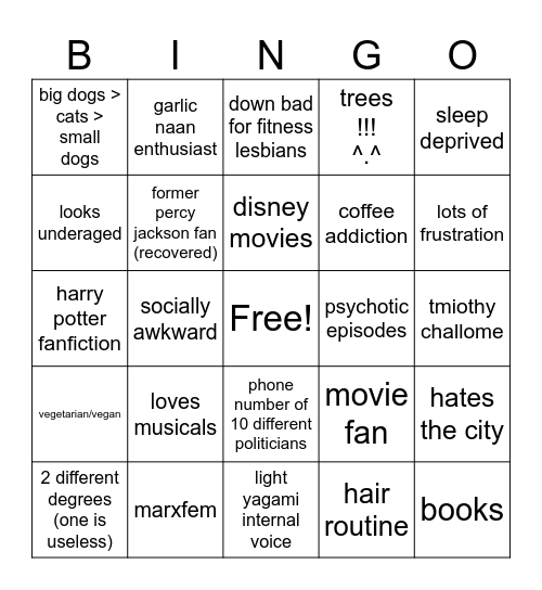 ʒingo Bingo Card