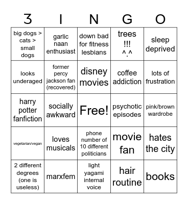 ʒingo Bingo Card
