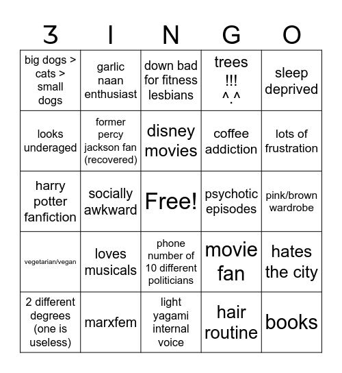 ʒingo Bingo Card