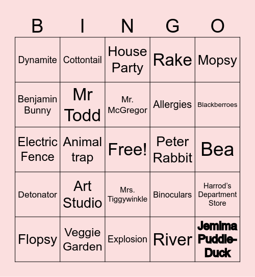 Peter Rabbit (2018) Bingo Card
