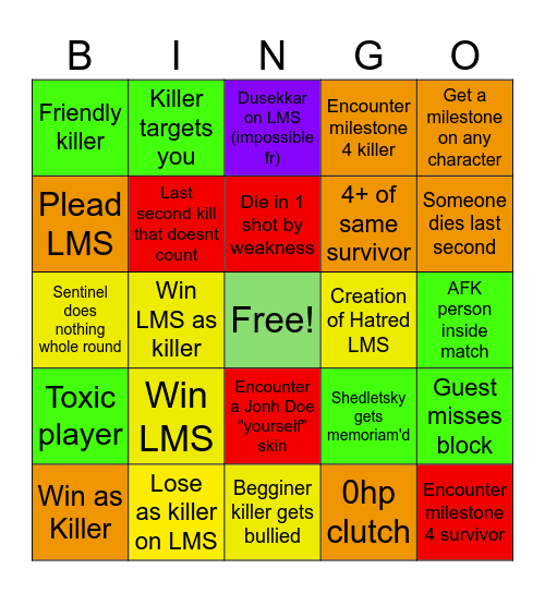 Forsaken bingo Card