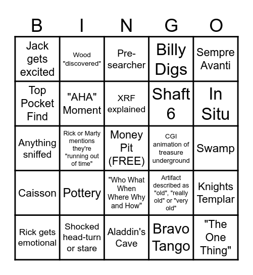 Curse of Oak Island Bingo Card