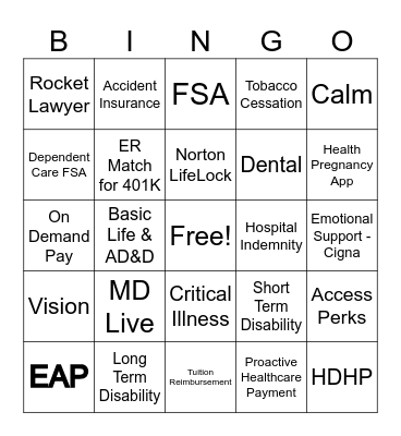 Benefits Bingo Card