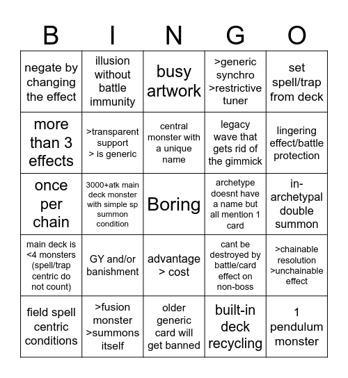 modern ygo deck Bingo Card
