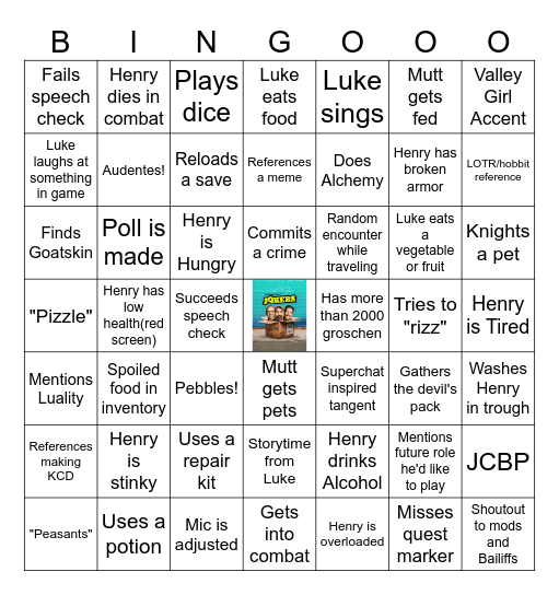 April 12th Luke Dale Stream Bingo Card