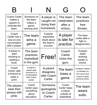 Coach Carter Bingo Card