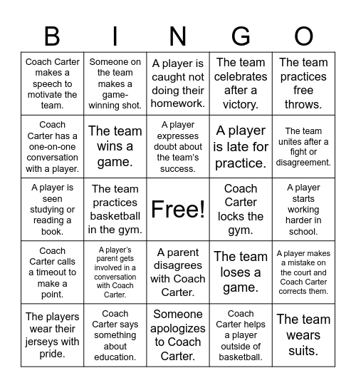 Coach Carter Bingo Card