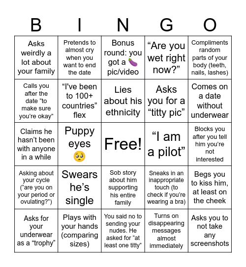 That one ✈️💁🏻‍♂️🚩 Bingo Card