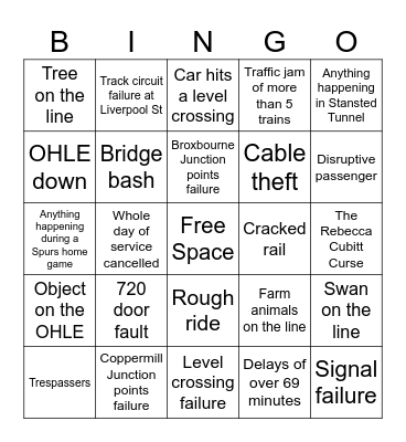 Disruption Bingo Card