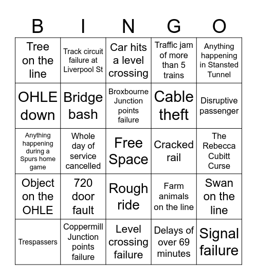 Disruption Bingo Card