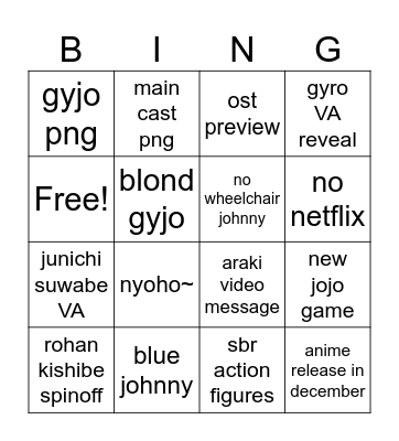 jojoday bingo Card
