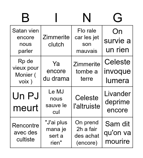 Le bingo d'occrinal Bingo Card