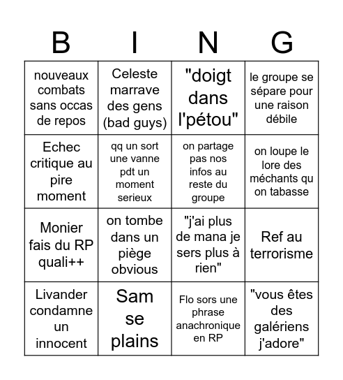 Bingo Ocrinale Team Galériens Bingo Card