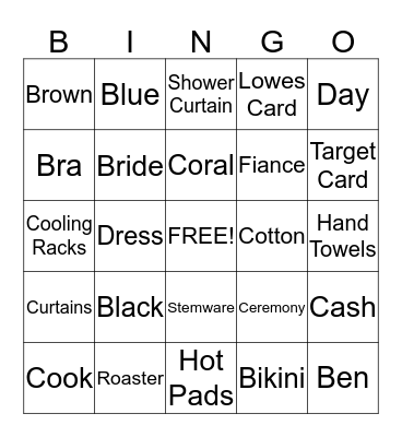 Kassidy's Bridal Shower 2012 Bingo Card