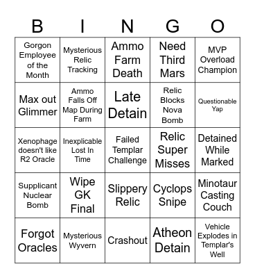 Solo Flawless Vault of Glass Bingo Card