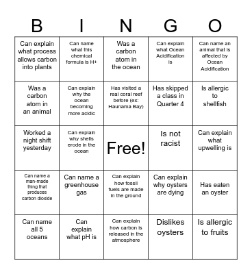 Ocean Acidification / Quarter 3 BINGO Card