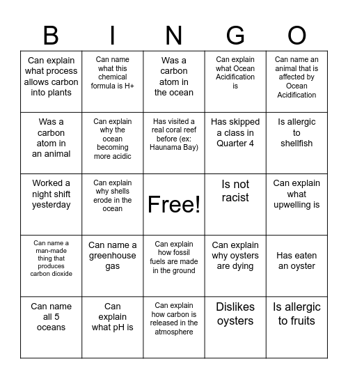 Ocean Acidification / Quarter 3 BINGO Card