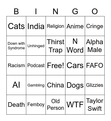InstaCringe Bingo Card