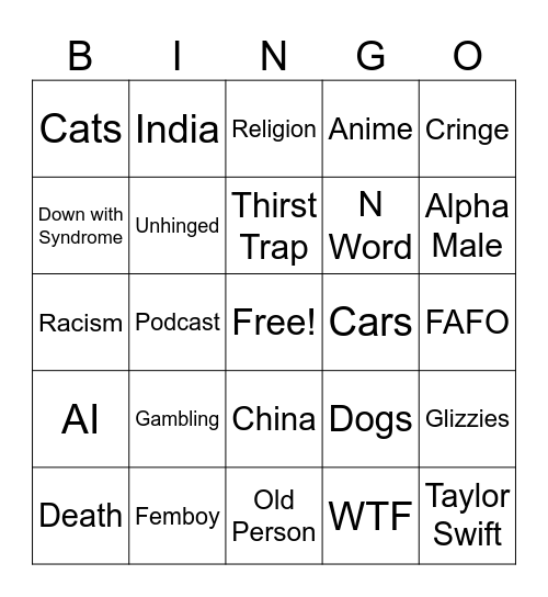 InstaCringe Bingo Card