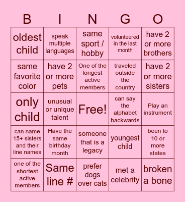 Lambda Iota Theta Bingo Card