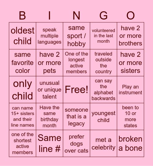 Lambda Iota Theta Bingo Card