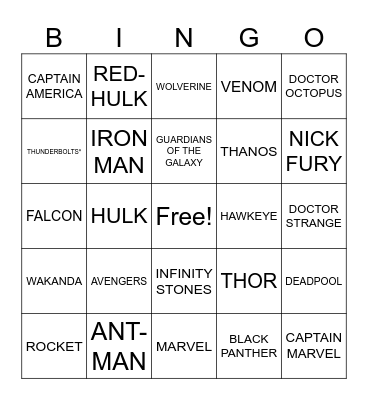 Marvel Bingo Card