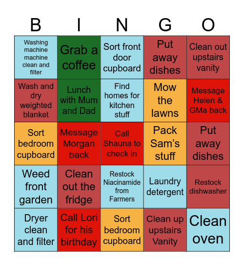 Weekend to-do list Bingo Card