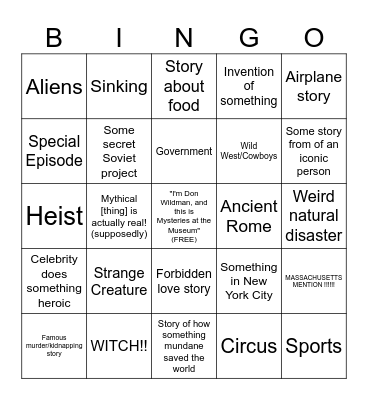 Don Wildman Bingo Card