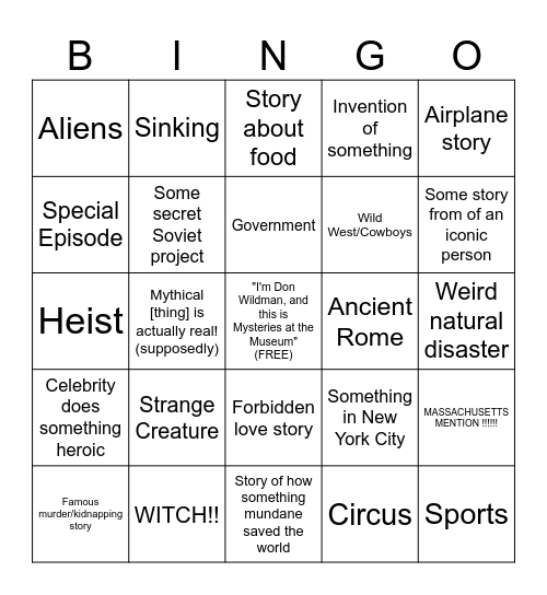 Don Wildman Bingo Card